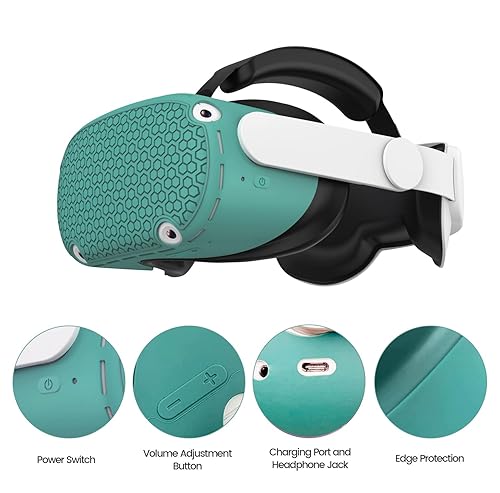 Miniatura 4 de Gwyoneaon Protective Cover for OculusMeta Quest 2 Accessories, Silicone Controllers Grip Protector, Soft Shell Skin with Face and Lens Cover (Green)