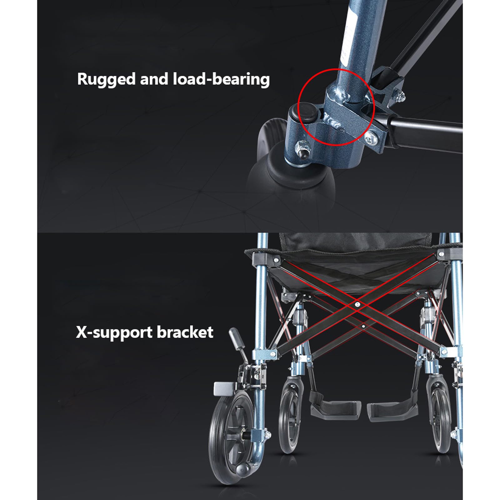 Silla de Ruedas de Seguridad Silla de Transporte portátil Sillas de Ruedas Ligeras Plegables Sillas ergonómicas Transporte de sillas de Ruedas Sillas de Ruedas de Cuidado móvil Silla de Ruedas fácil