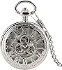 Hollow Gear Roman Numerals Manual Winding Mechanical Pocket Watch Retro Manual Mechanical Pendant Pocket Watch Color: A, Size: One Size
