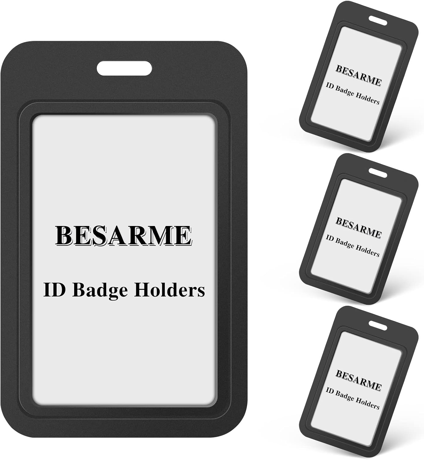 4 Pack Black Sliding ID Badge Holder, Hard Plastic