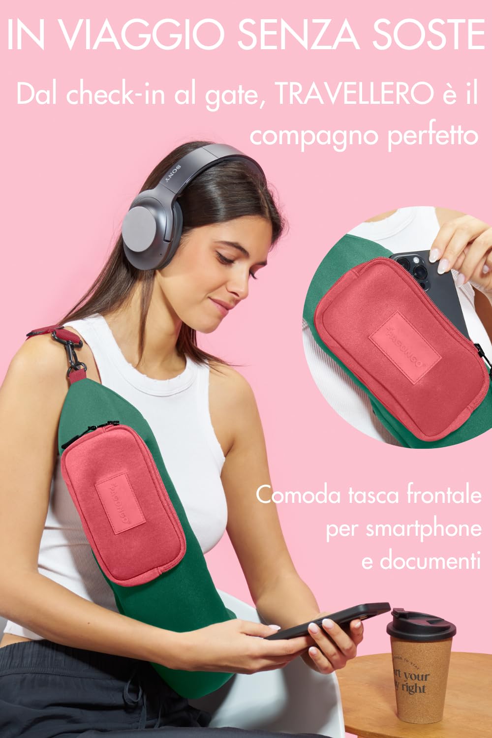 TRAVELLERO Cuscino da Viaggio Riempibile con Vestiti | Borsa Cuscino da Viaggio | Cuscino Viaggio, Viaggio Accessori Utili, Cuscino Aereo Viaggio, Accessori Viaggio Aereo, Taglia M, Verde e Corallo
