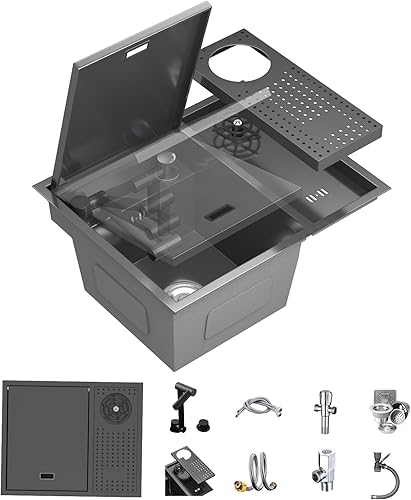 Fregadero de bar de 21.6 x 17.7 pulgadas, fregadero inteligente de cocina de acero inoxidable, fregadero de cocina occidental, isla central,