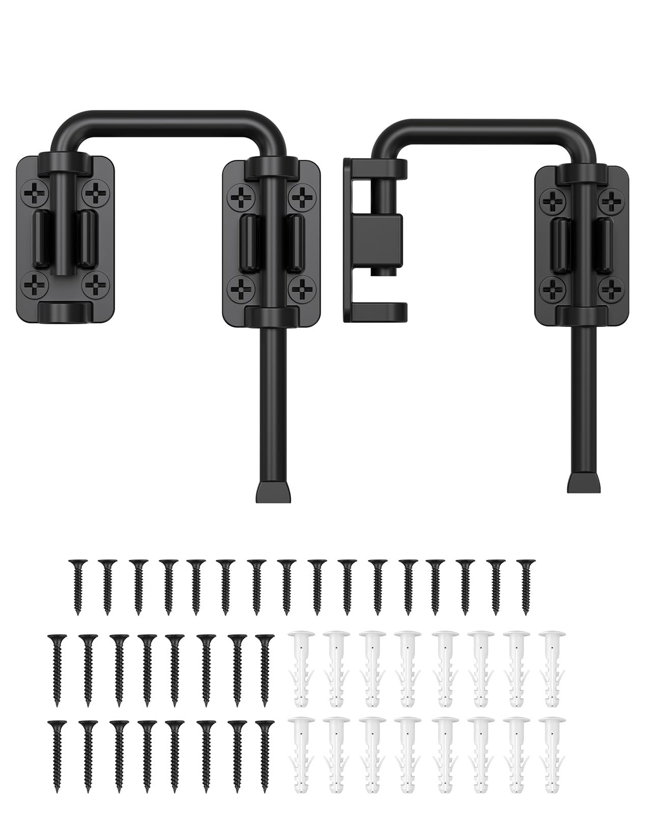 MeBantoo 2.36 Inch U Patio Sliding Door Loop Lock Latch - Stainless Steel Home Security Loop Bolt Lock for Barn, Garden, Fence Gate, Window - Multi-Angle Installation Option (Black-2 Pcs)