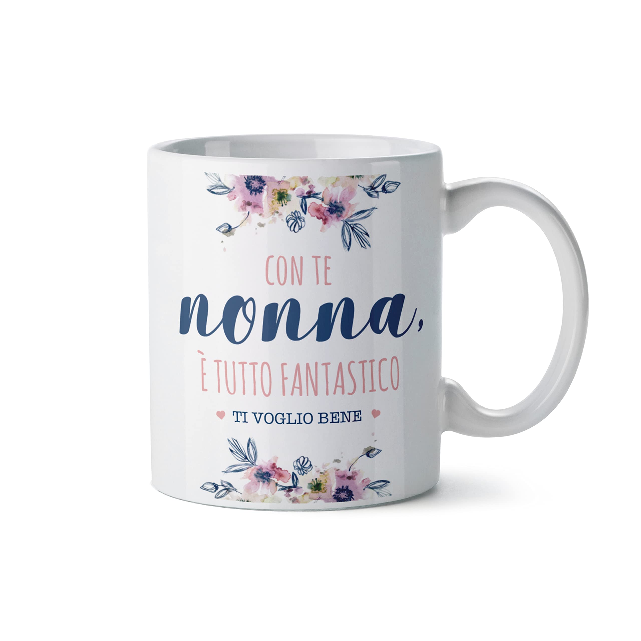 Mopec G500.2.5 Ceramic Mug "Con Te Nonna è Tutto Fantastic Ti Voglio Bene", White