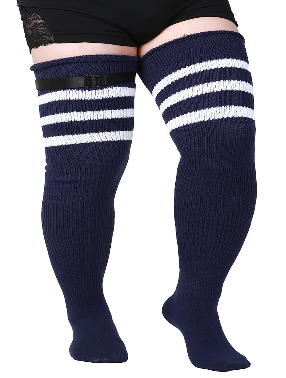 Women's Plus Size Thigh High Socks for Thick Thighs Striped Thick Over the Knee Socks Leg Warmer Boot Socks