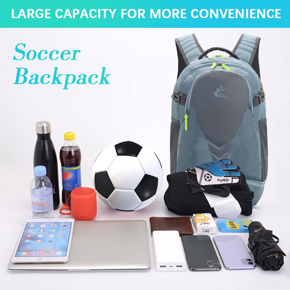 35L Basketball Backpack with Bottom Ball Compartment Large Capacity Sports Equipment Bag for Youth Boys Girls Fit Basketball Volleyball Football Soccer Ball, Gym, Outdoor, Travel, Team (Light Blue) - Image 3