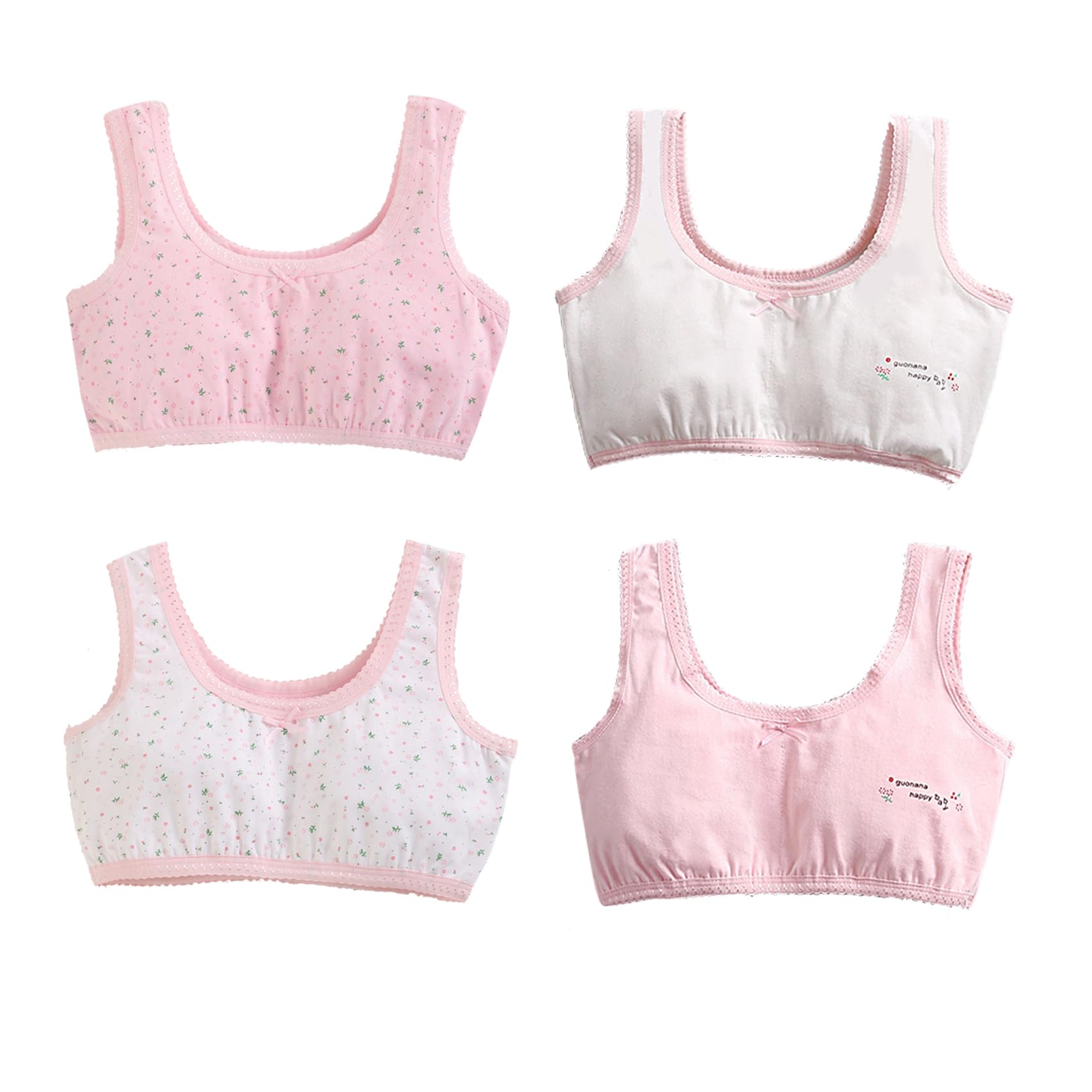 ORINERY Girls A-Cup Bra Cotton Lightweight Sport Bras Teens Seamless Cami Bralettes Soft Training Bras 4 Pack