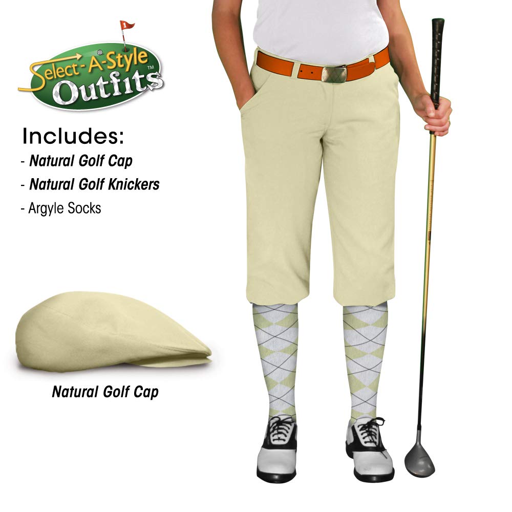 Golf Knickers Ladies Select A Style Outfit - Matching Golf Cap - Natural - Waist 14 - Sock - Natural/White