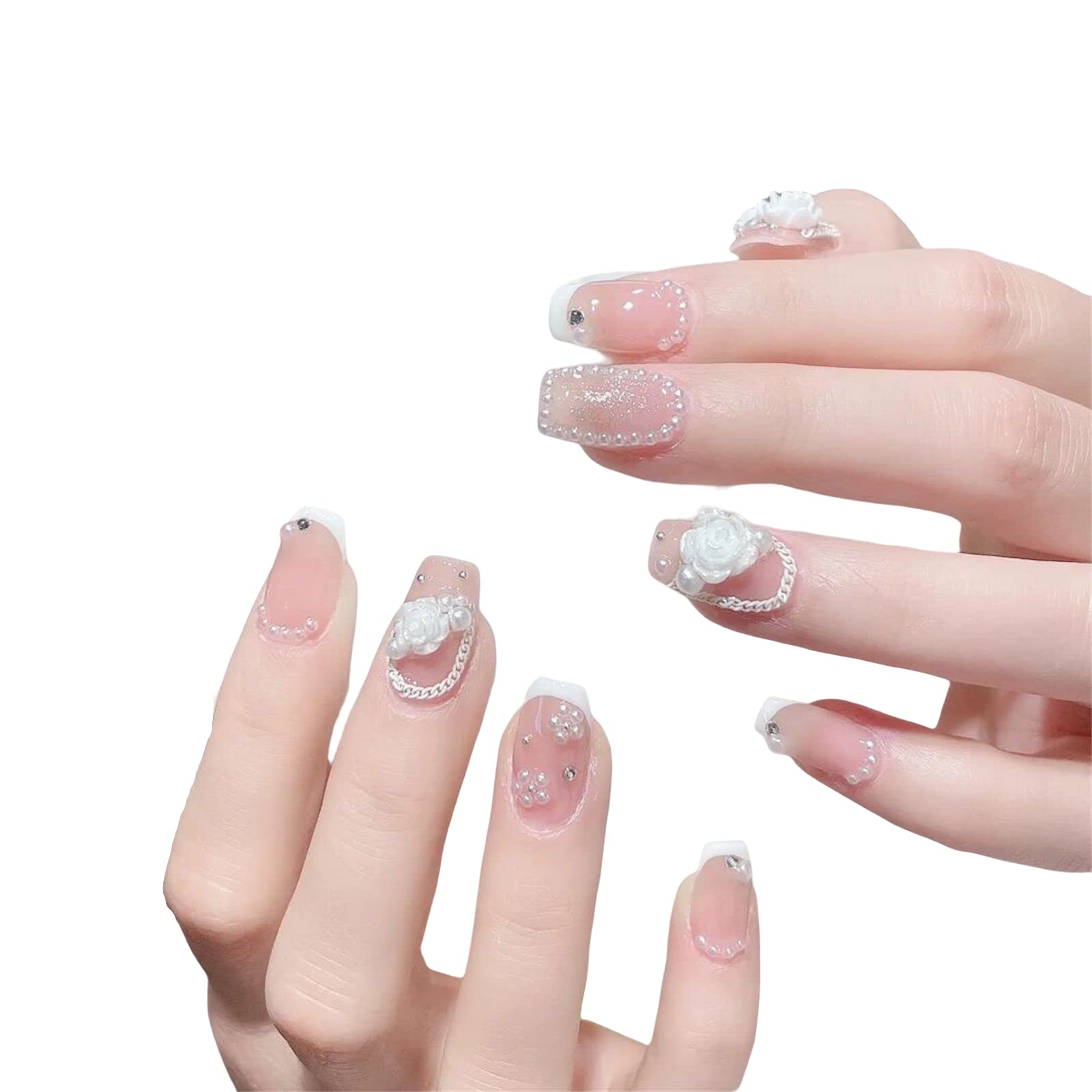 Unghie a pressione, 10 pezzi di manicure indossabili, unghie finte fatte a mano, set di unghie finte artificiali riutilizzabili per donne e ragazze (XL) (L)