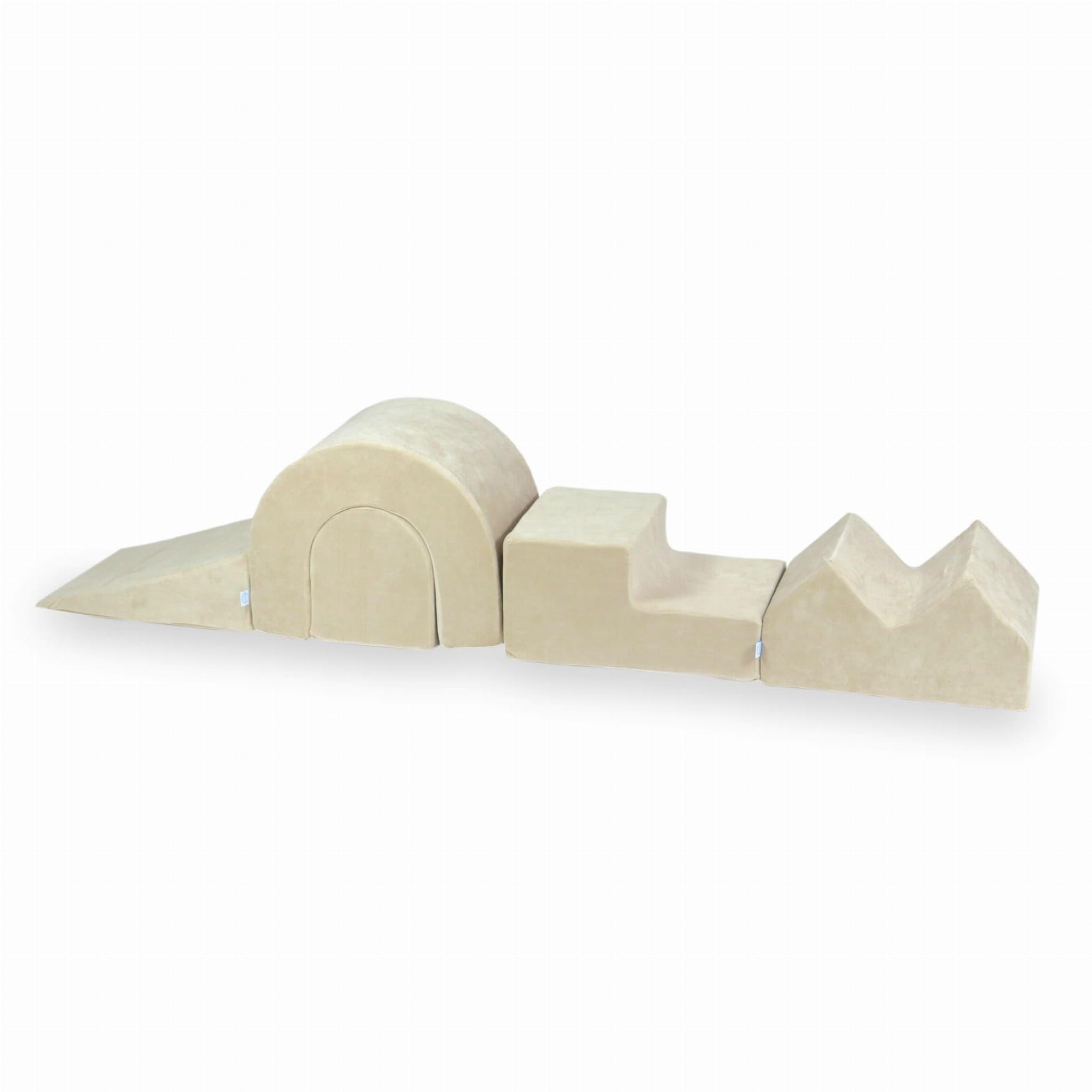 Mimii Parco giochi in schiuma Velvet Soft Beige, 5 elementi, grandi mattoncini da costruzione per gattonare e arrampicare, morbidi mattoncini da gioco per neonati e bambini, giocattolo motorico per la