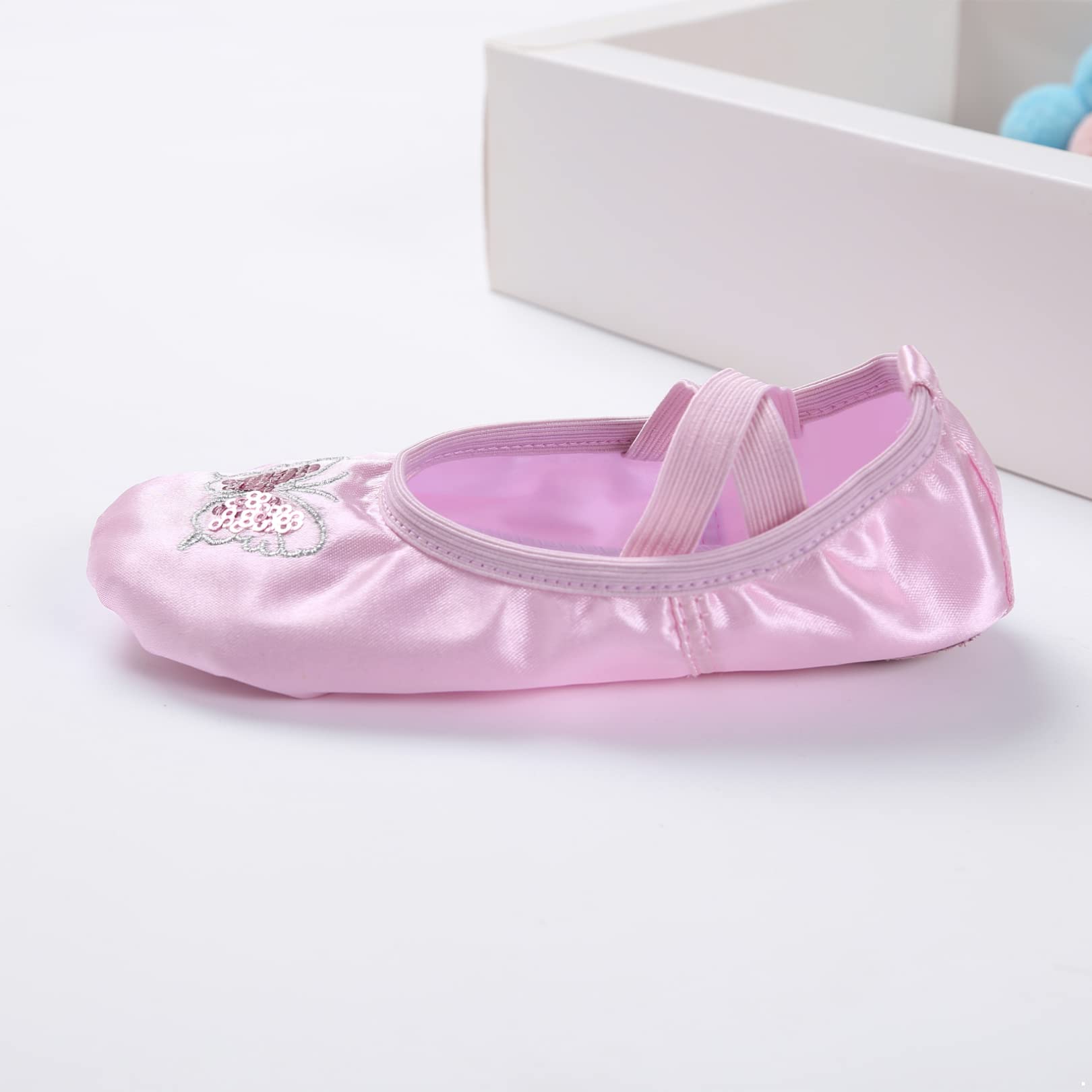 easyforever Kids Girls Ballet Shoes Satin Cat Claw Sequins Ballet Slippers for Yoga Dance Gymnastic Practice Pink Butterfly 28