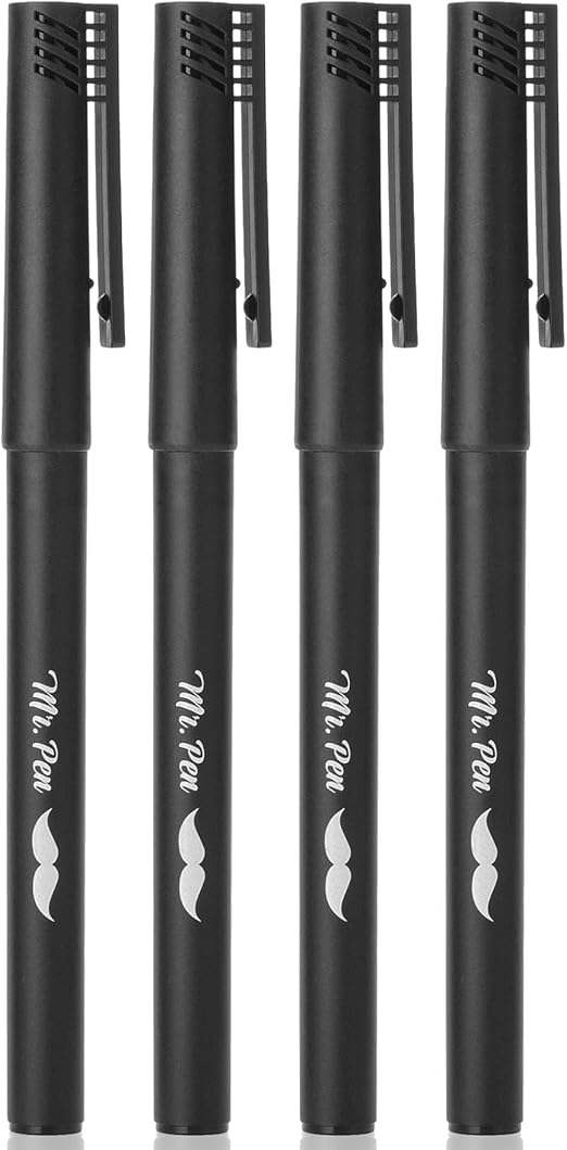 Mr. Pen- Black Fineliner Pens, 4 Pack, 0.5mm Fine Point Pens,Marker Pen for Transparent Sticky Notes, Fine Tip Markers, Fine Line Markers, Drawing Pen
