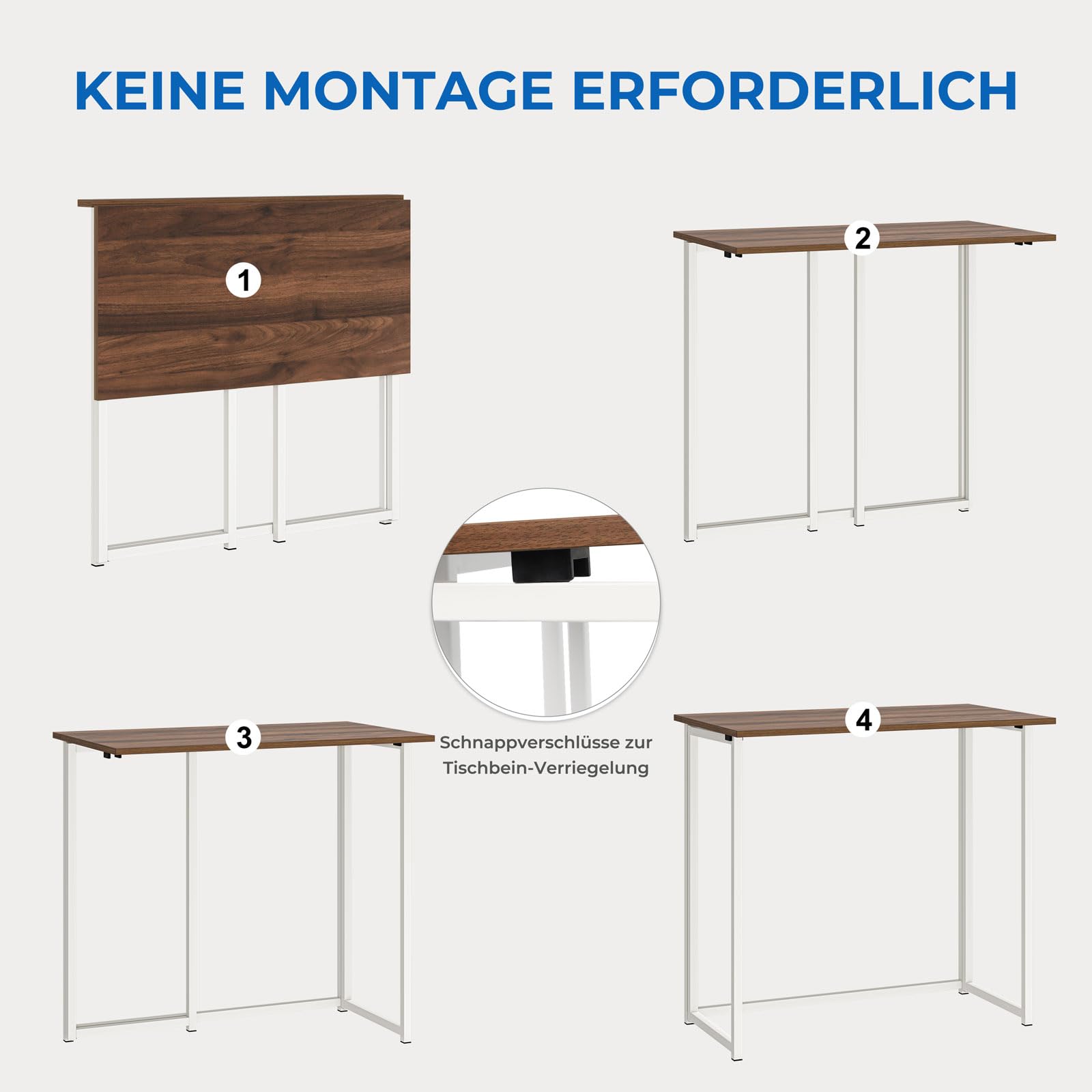 Dripex Klapptisch Montagefrei 80x45 cm Klappschreibtisch Faltbar Tisch | Kleiner Schreibtisch klappbar Computertisch Platzsparender Tisch für Homeoffice Arbeitszimmer PC, Braun