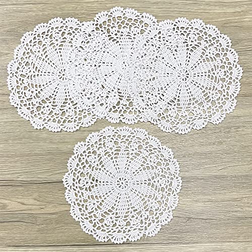 Phantomon Crochet Doilies Handmade Round Cotton Lace Table Placemats Knitted Tablecloth, Star Pattern Rippled Edge, Pack Of 4 (10 Inch, White) #TOP2