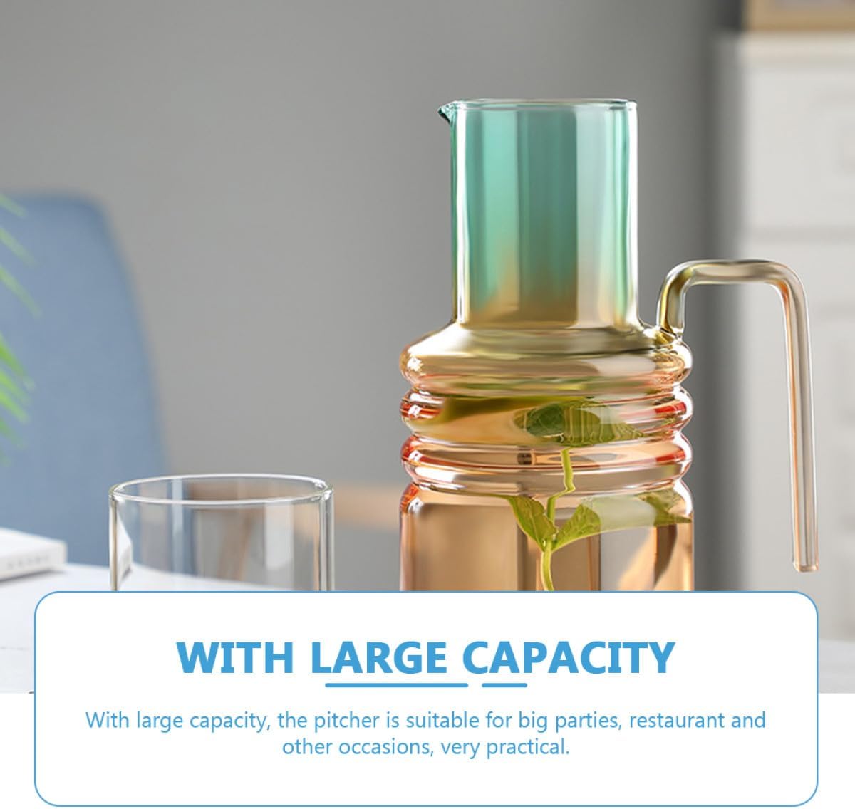 Glass Water Pitcher 1400ml Gradient Color Household Juice Carafe with Lid Multipurpose Beverage Container for Kitchen and Dining