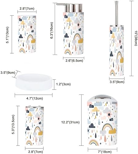 Miniatura 5 de Juego de accesorios de baño de 6 piezas con diseño de gotas de lluvia, arco iris, sol, lindo soporte para cepillos de dientes, vaso para cepillos de