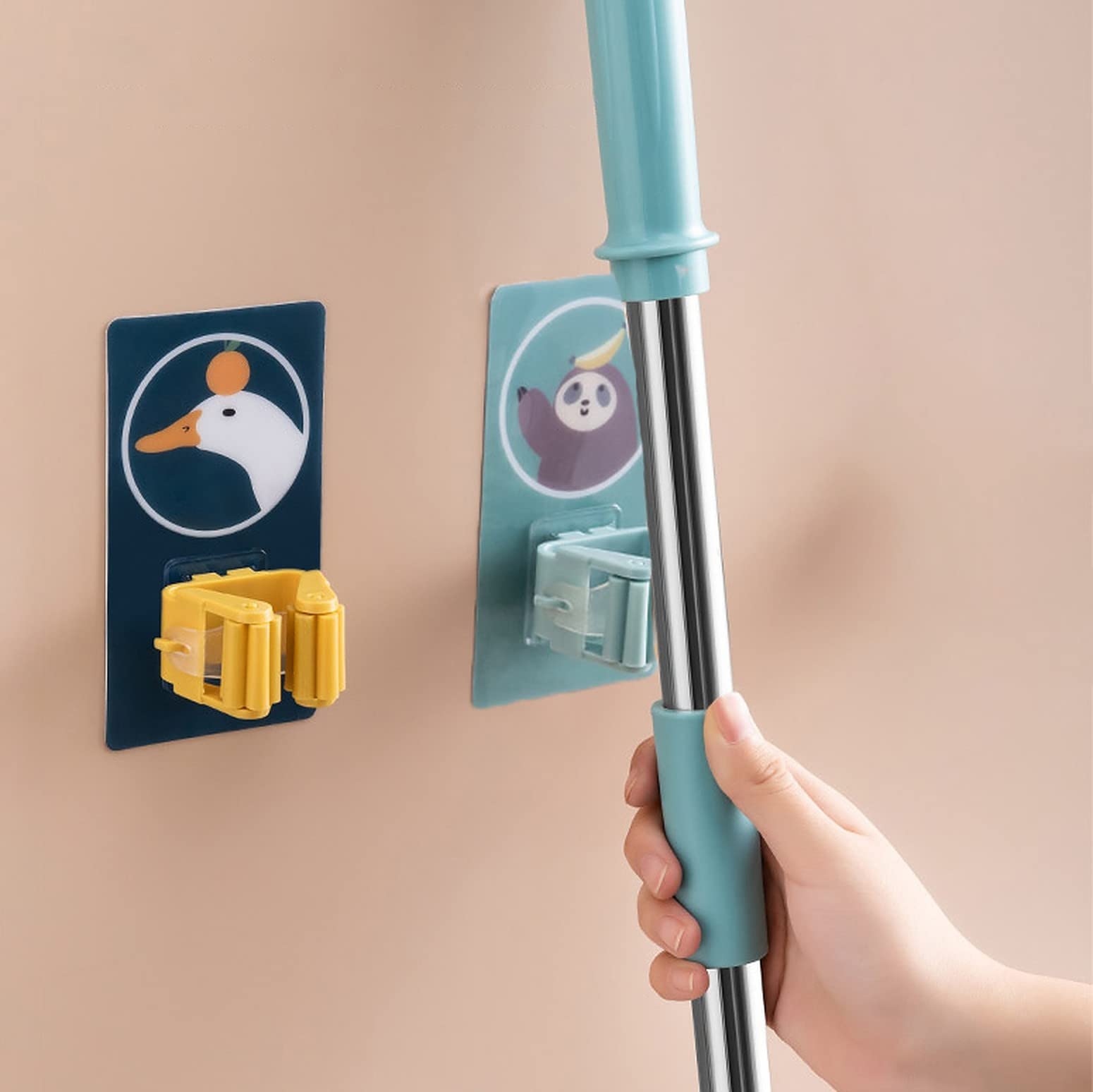 wolpin Mop Holder Self Adhesive Hooks, Broom Holder Wall Plastic Waterproof Multicolour for Bathroom & Kitchen, Multipurpose (Slots, Pack of 2 Pcs) (B0B1YJ7H61) Amazon Price History, Amazon Price Tracker