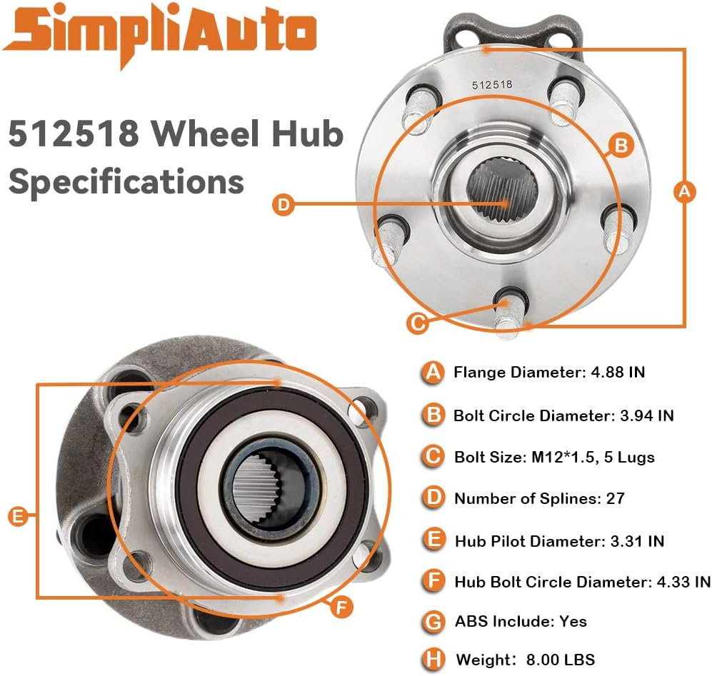 2Pcs 512518 Rear Wheel Bearing and Hub Assembly Compatible with Subaru Forester 2014-2018, Impreza 2012-2021, Crosstrek XV 2013-2015, Crosstrek 2016-2021 5 Lugs