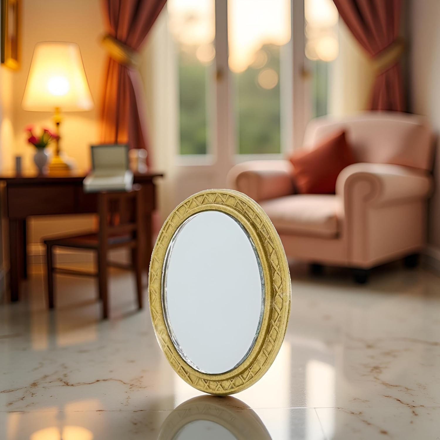 Miniature Dollhouse Mirror European Frame Mirror Dollhouse Victorian Baroque Wall Decor Miniature Bedroom Mini Furniture Accessory for 1/12 Dollhouse Decor - Image 2