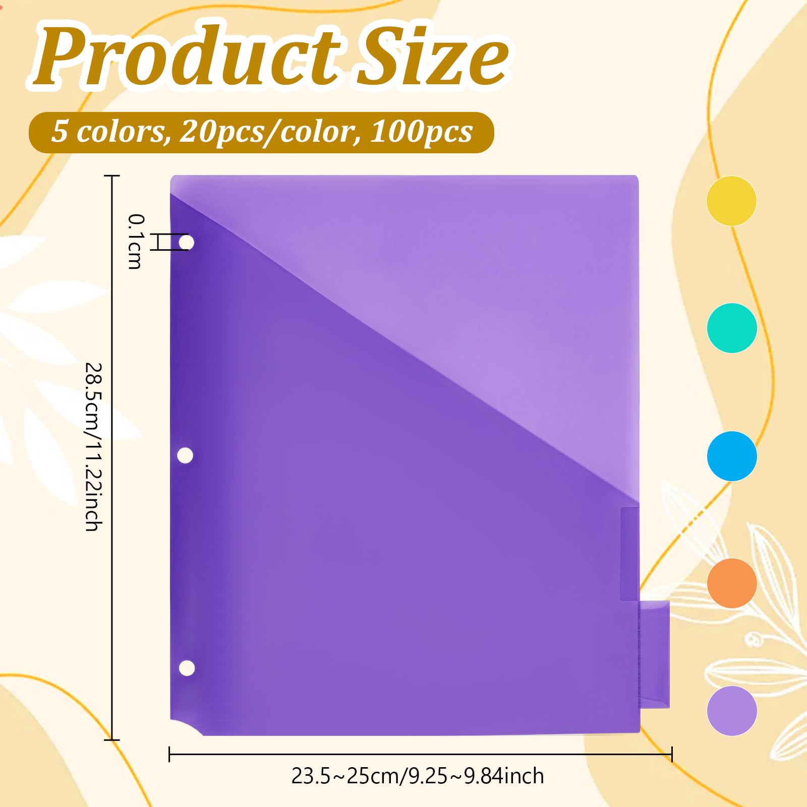 100 buste portadocumenti in plastica trasparente, 29 x 23 cm, 5 colori, multi tasca, organizer con biglietti scritti a mano, per ufficio, scuola, rientro a scuola, organizzazione e