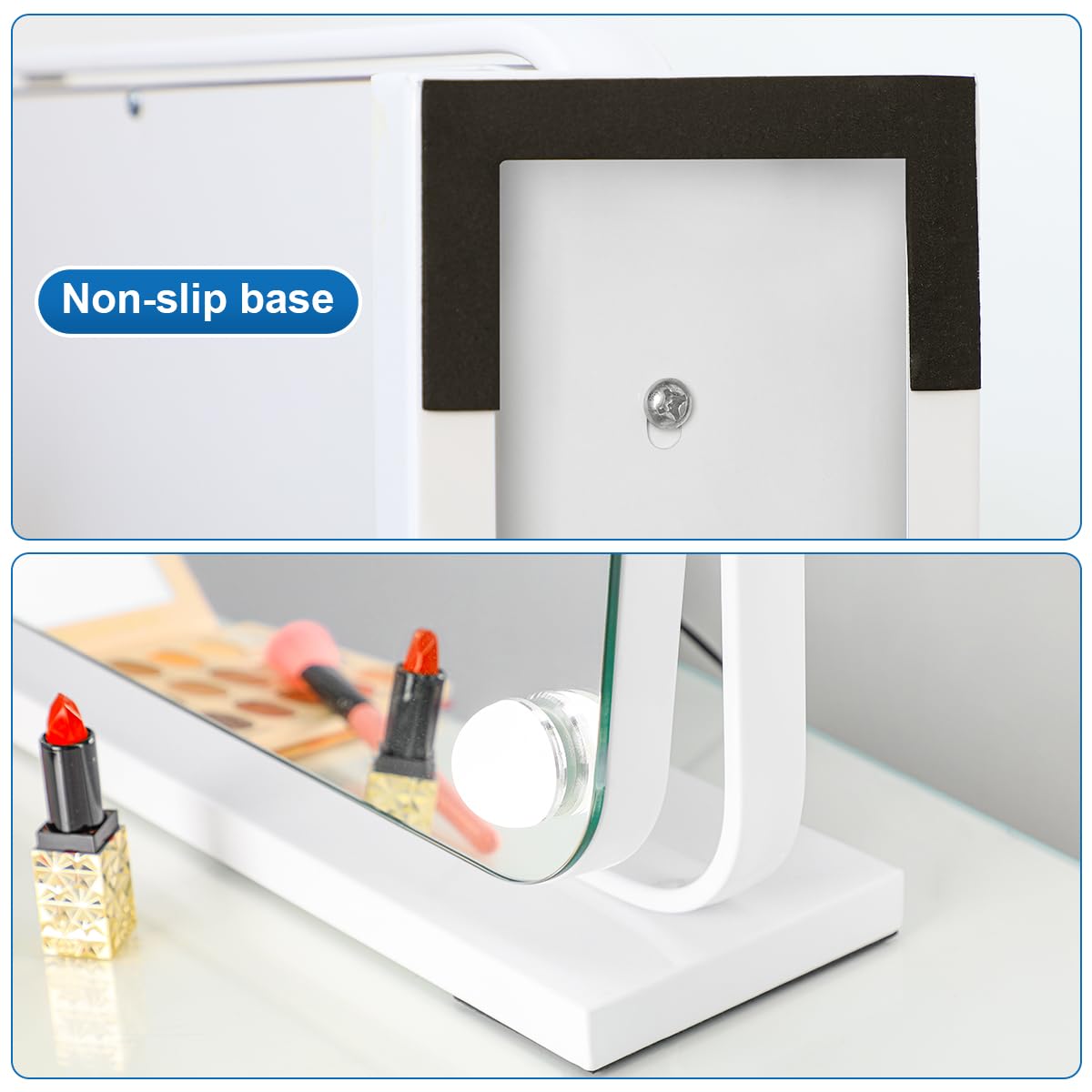 OUO Hollywood Espejo de maquillaje con luz LED, arco Smart Touch Control Espejo de maquillaje, 3 modos de iluminación, brillo ajustable, espejo de mesa sin marco o espejo montado en la pared