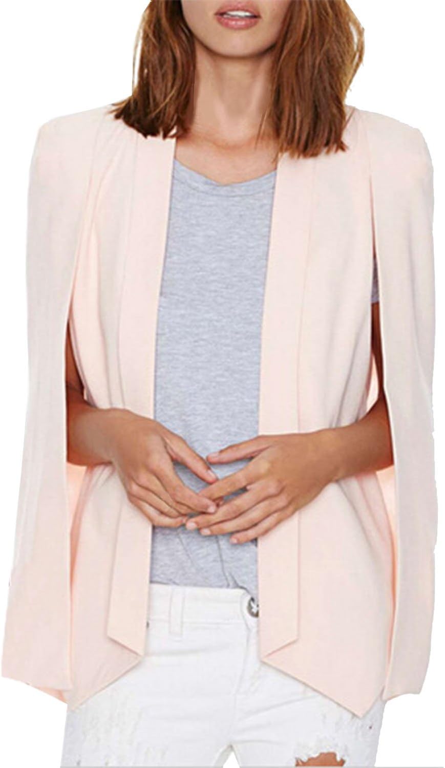 LAEMILIA Women Business Office Blazer Suit Jacket Chic Lapel Split Long Sleeve Cape Fashion Workwear Coat