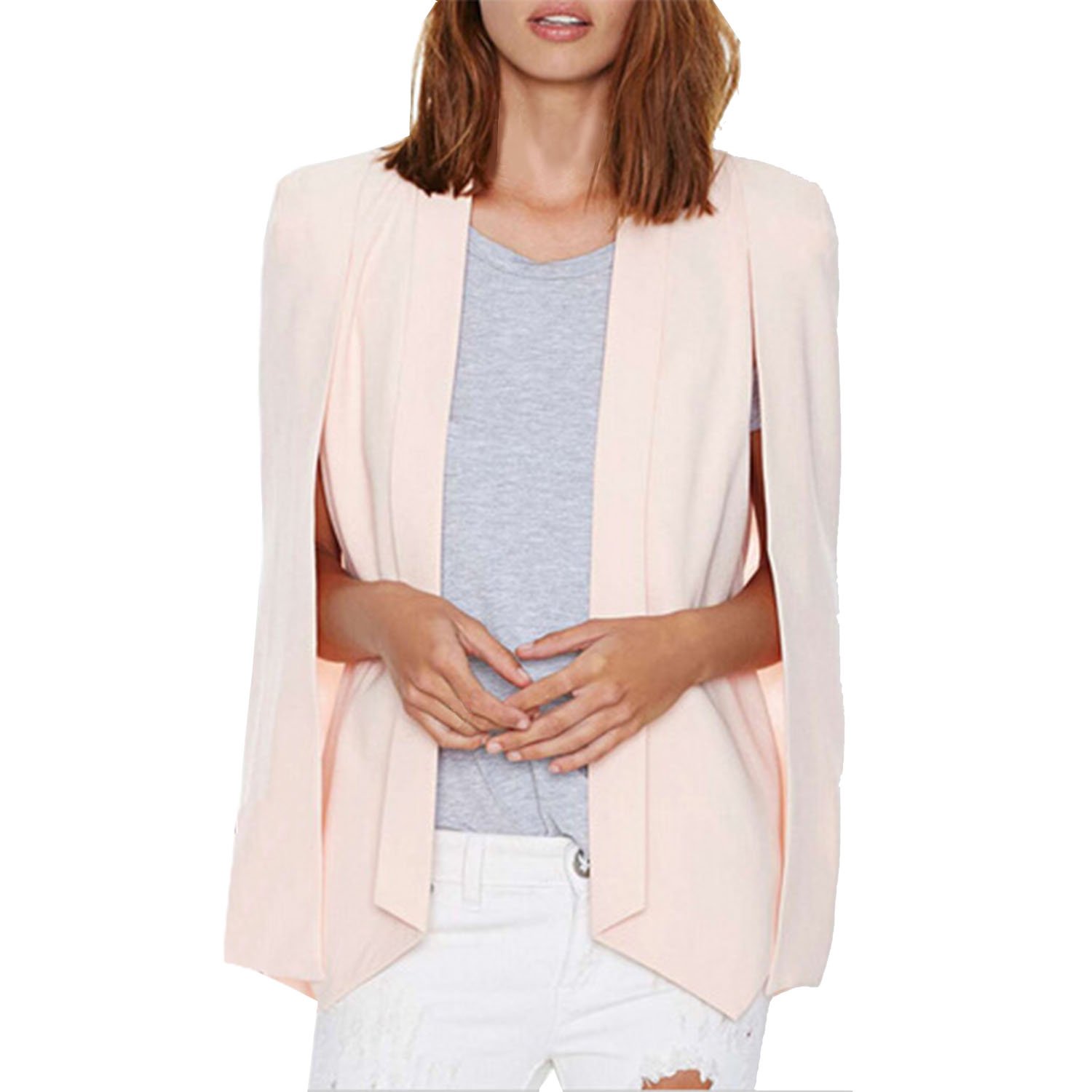 LAEMILIA Women Business Office Blazer Suit Jacket Chic Lapel Split Long Sleeve Cape Fashion Workwear Coat