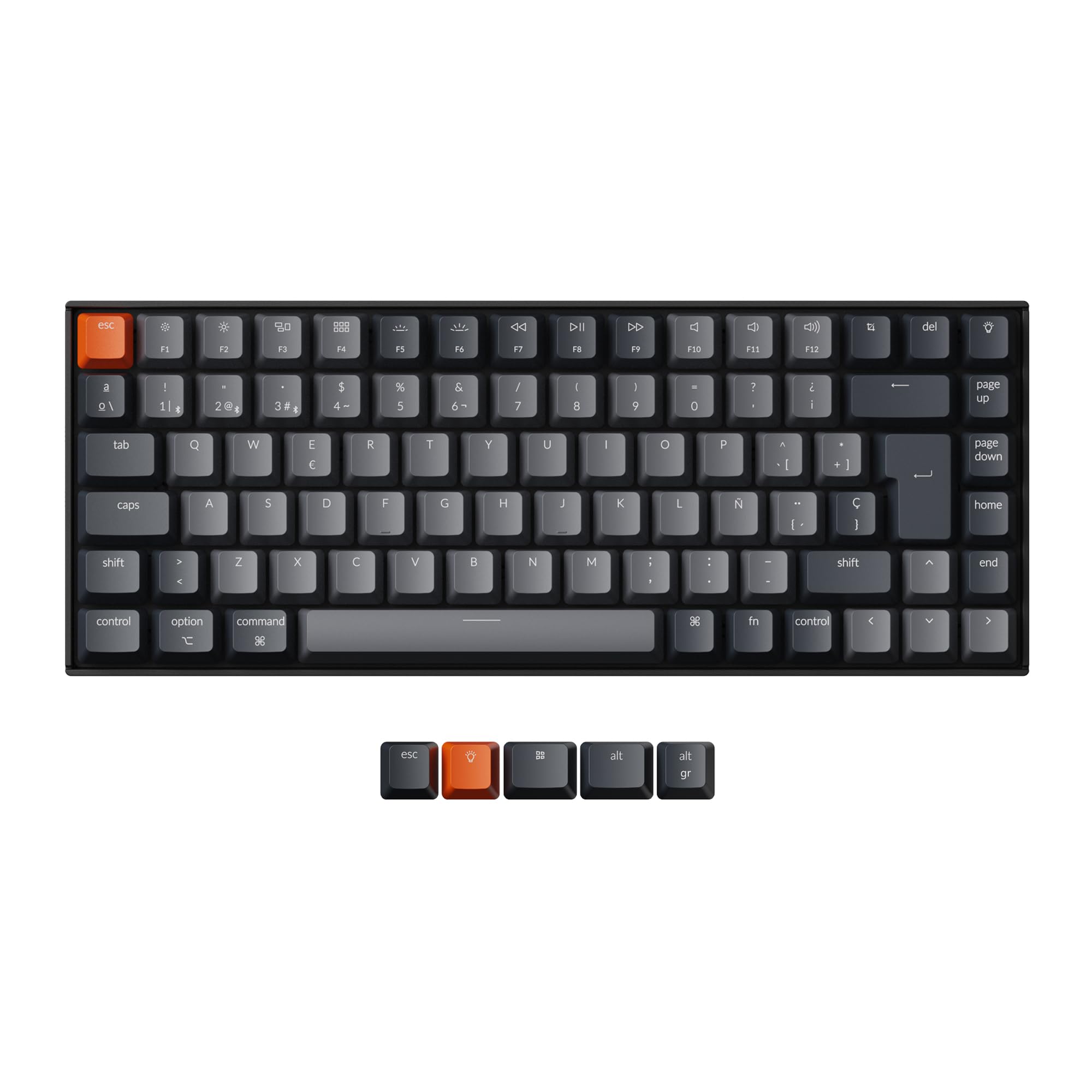 Keychron K2 75% Design Wireless Bluetooth Mechanical Keyboard, Compact White LED Backlit Keyboard with USB-C Rechargeable Cable, Red Switches Gateron G Pro for Mac/Windows(ES Layout)