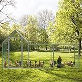 Large Metal Chicken Coop, Chicken Run with Cover, Walk-in Poultry Cage for Yard Outdoor Duck Rabbit Cage
