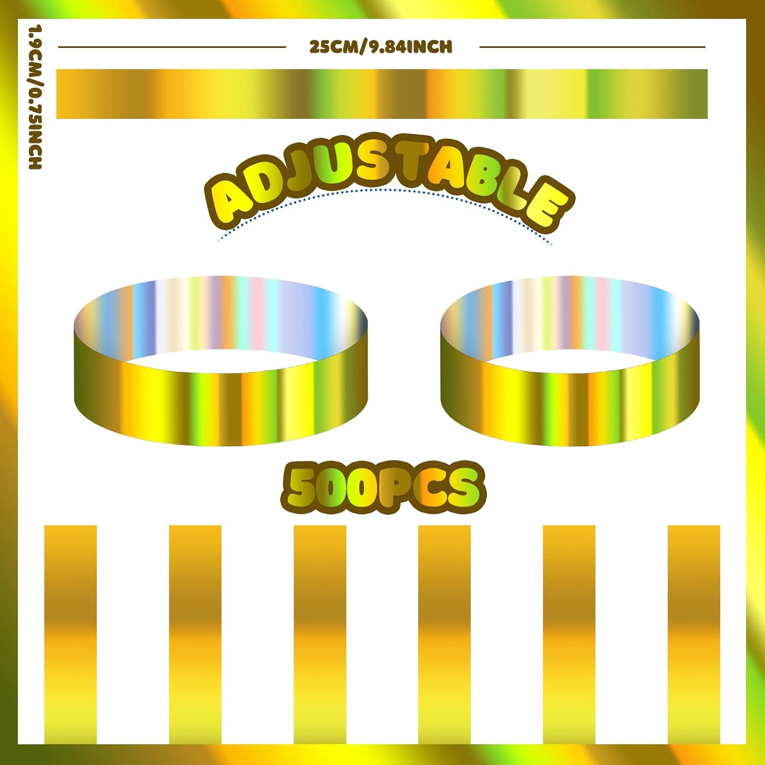 Ctosree 500 Pack Holographic Plastic Wristbands Paper Wrist Bands Waterproof Neon Wristbands for Water Parks Concerts Festivals Party Conferences Security Admission(Gold,Classic) - Image 3