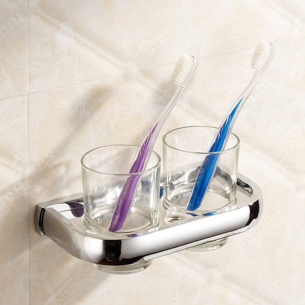 GZZ Europäischen Stil Kupfer Einfache Transparente Glas Zahnputzbecher Doppel Tasse Set, Home Hotel Badezimmer Dekoration Zahnbürste Becherhalter Set