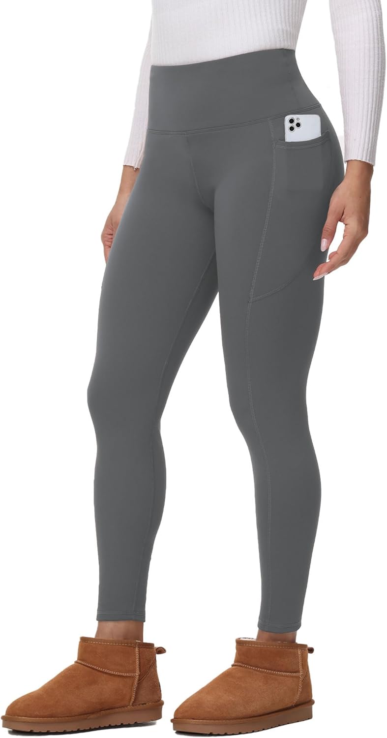 YOYOYOGA Fleece Lined Leggings Women with Pockets Tummy Control High Waisted Thermal Yoga Pants Workout Warm Winter