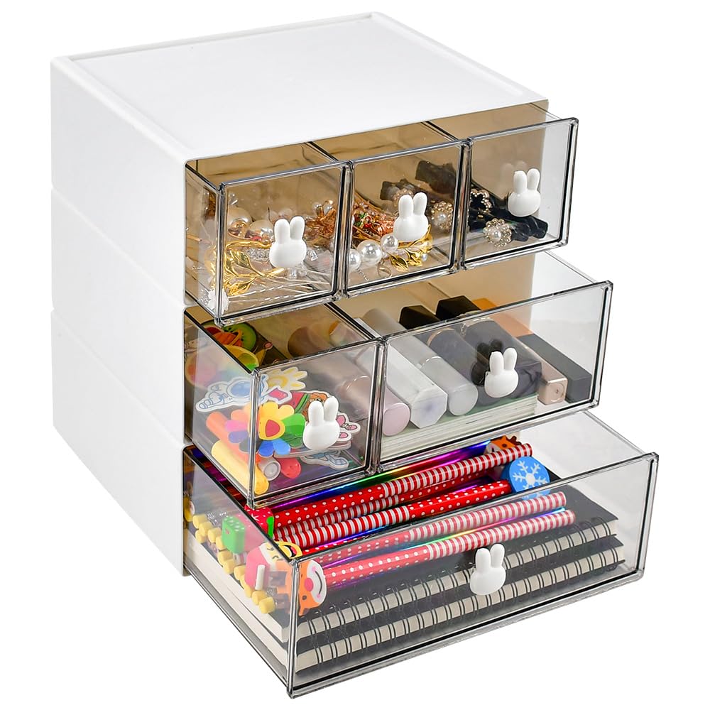 LANSKYLAN Organizador de Escritorio, 3 Niveles Caja de Organizador, Mini Cajones Extraíbles, Organizador de Plástico con Cajón Transparente, Organizador de Cajones para Oficina, Hogar, Escuela
