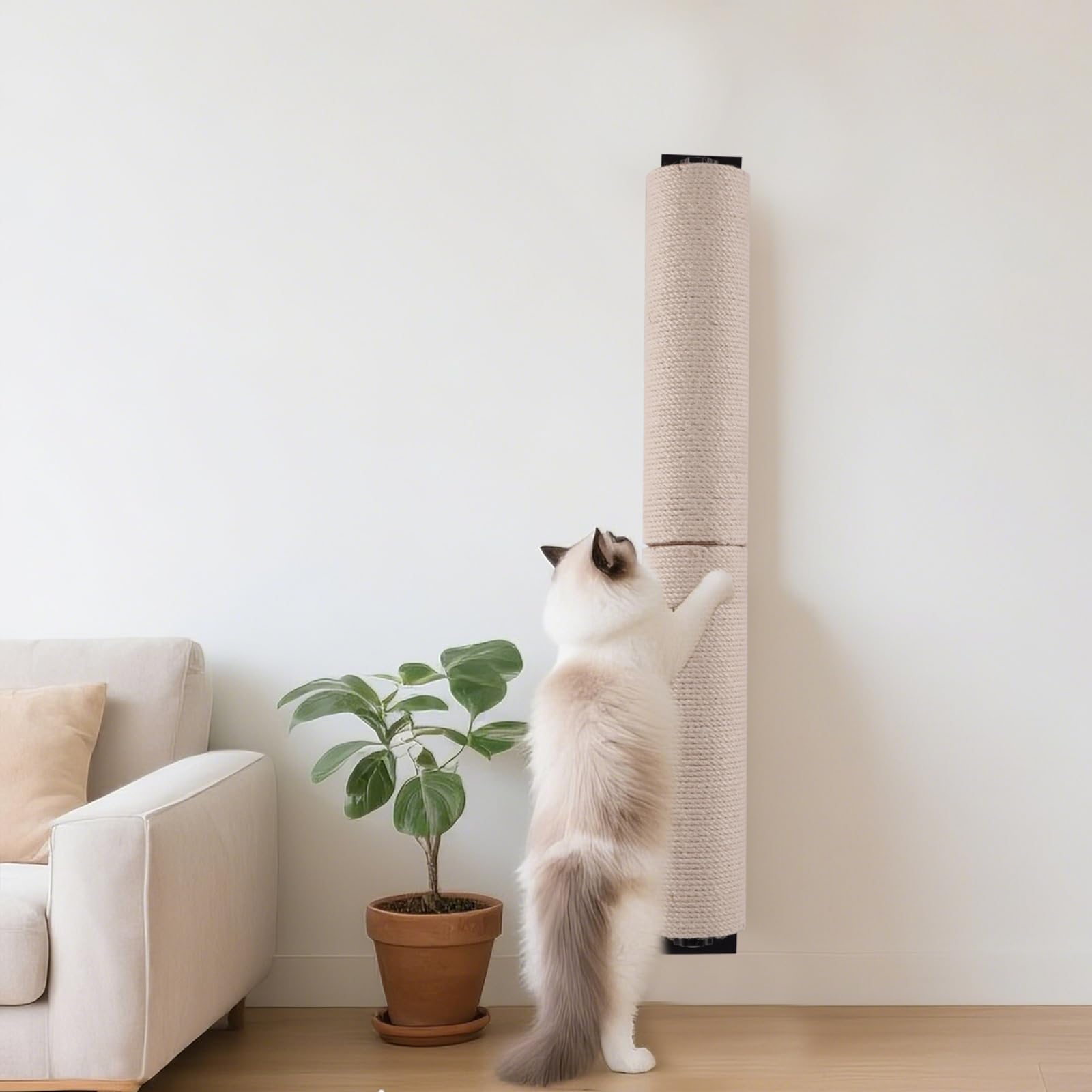 Cat Scratching Post Wall Mounted, 24 inch Tall 3.5 inch Diameter Cat Tree Scratch Post, Hemp Rope Scratcher Posts for Indoor Kittens and Large Cats