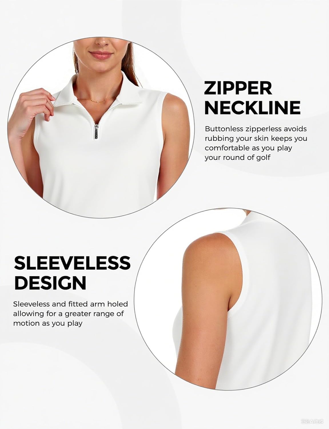 AURUZA Womens Golf Shirt, Sleeveless Polo Shirts for Women V Neck Zip Collar Athletic Workout Tennis Tank Top Summer Outfit - Image 6