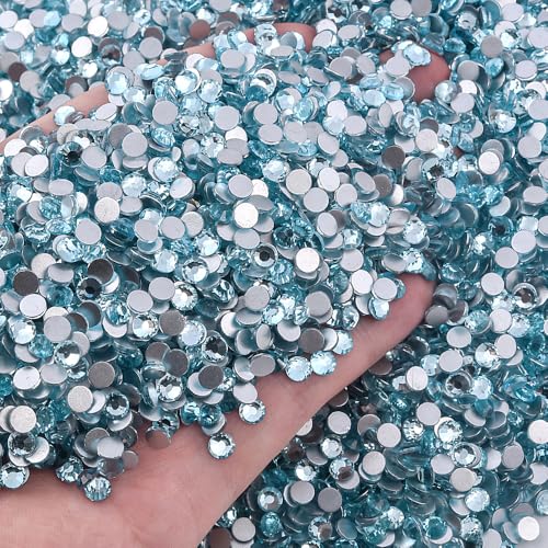 Image of 288 Pieces SS30 /6.4-6.6mm Flat Back Crystal Rhinestones Round Gems for Nail Art,Ice Blue