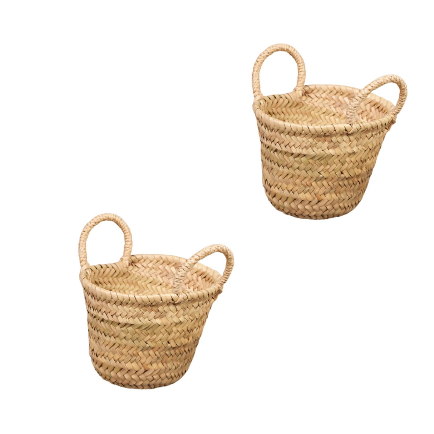 Capazo de Palma Infantil Asa Corta de Pita, Pack 2, Mini, Base Redonda 4999 | Pack de 2 mini capazos de palma natural, ideales para decoración, regalos, manualidades y uso infantil.