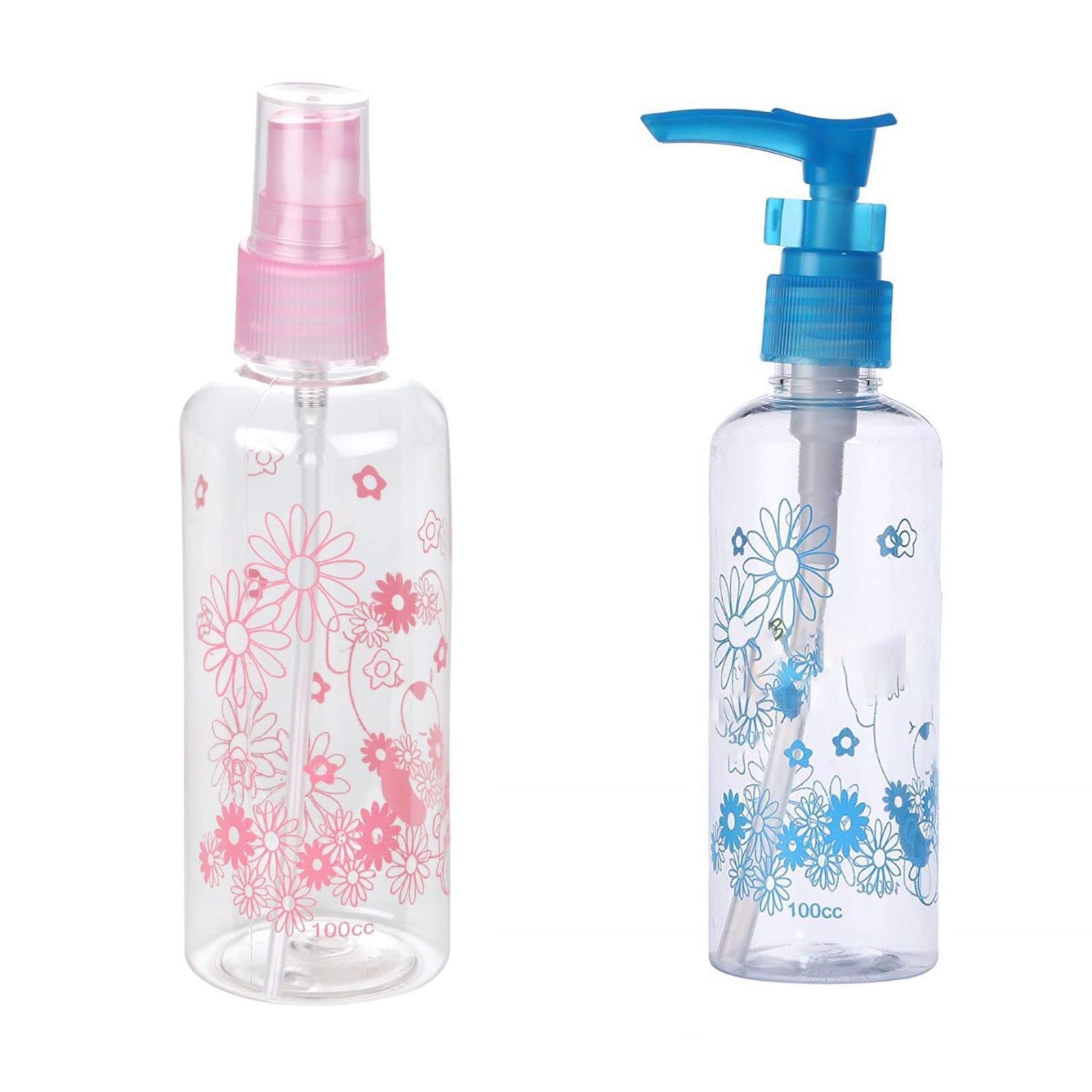 CELLEBII® Spray and Pump Bottle Combo Plastic Printed Bottle Lotion/Sanitizer Dispenser 100 ml Spray Bottle (Pack of 2, Multicolor, Plastic)-image-16