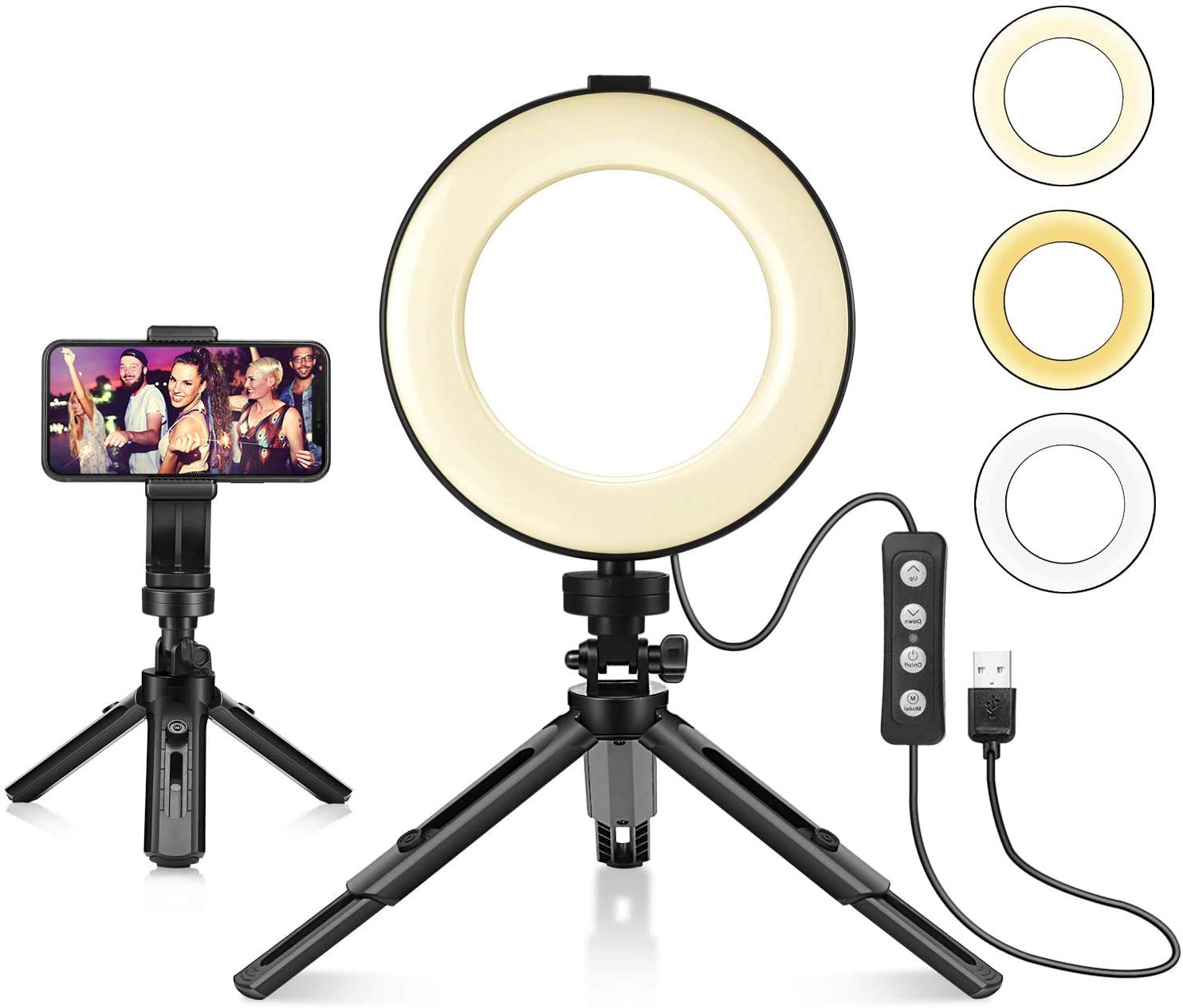 CHANONE Ring Light with Tripod Stand & Cell Phone Holder for Live Stream/Makeup, Mini Led Camera Ringlight for YouTube Video/Photography Compatible with iPhone Xs Max XR Android (6" Upgraded)