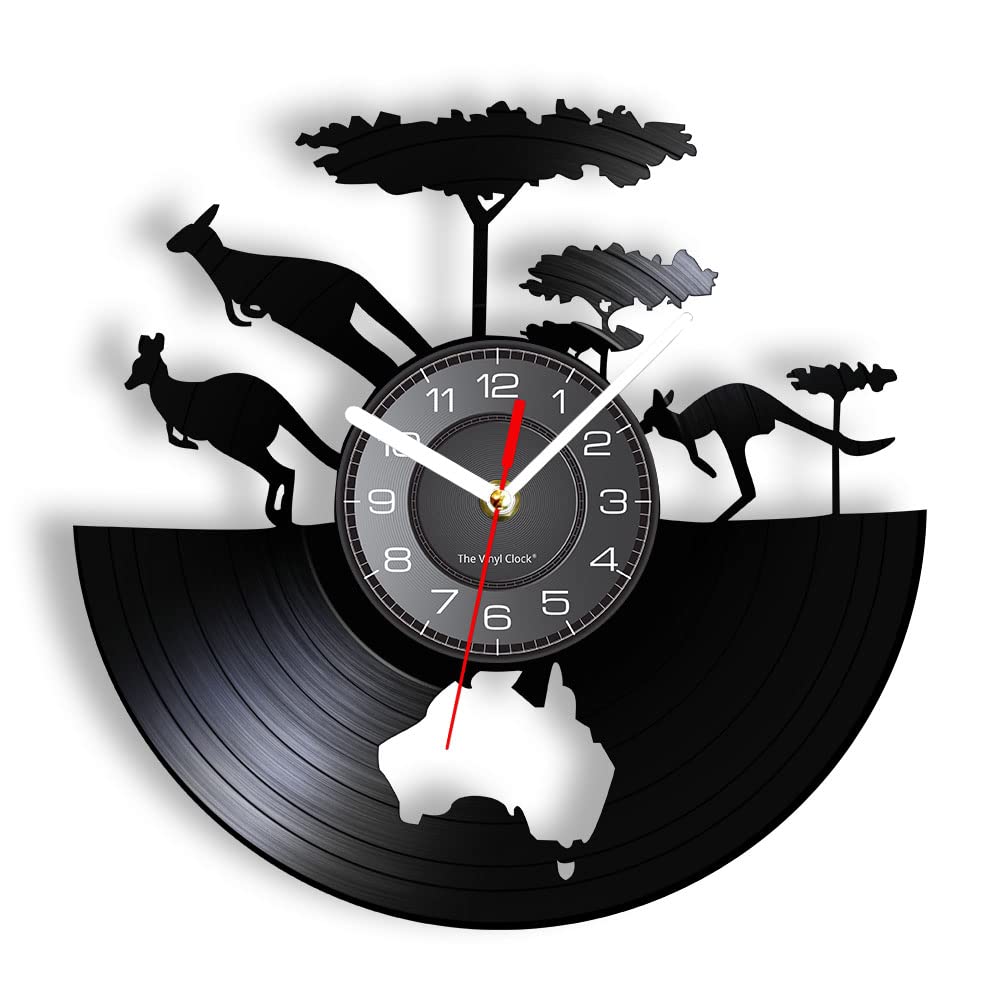 Smotly Black Vinyl Wall Clock, African Kangaroo Themed, Home Decor Wall Clock Is A Gift For Animal Lovers. (Black)
