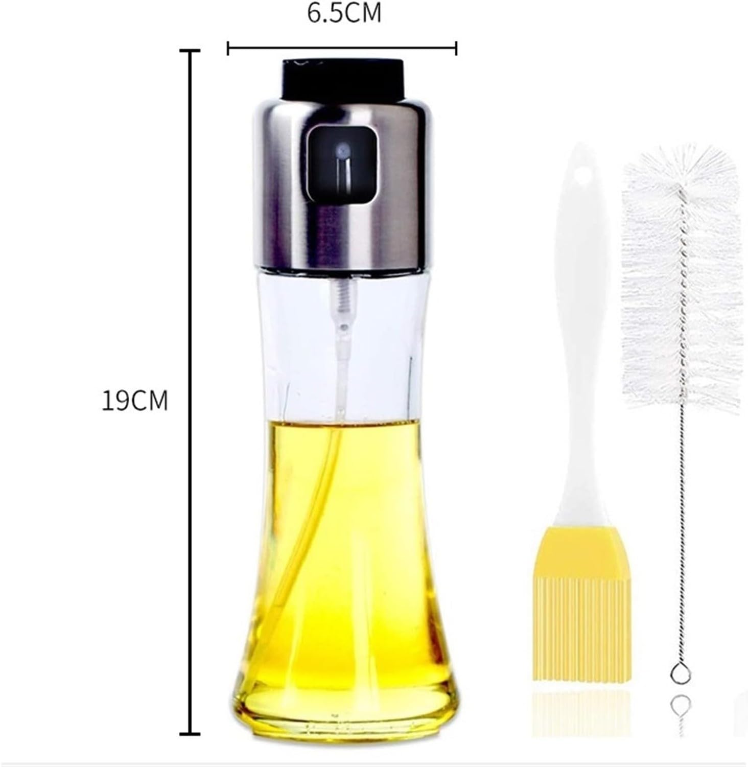 Wiederverwendbare Ölflasche Küche, Olivenölspender Sprühflasche geeignet für Kochen Heißluftfritteuse Grillen Salat Backen, 300ml, Silver, 180ml