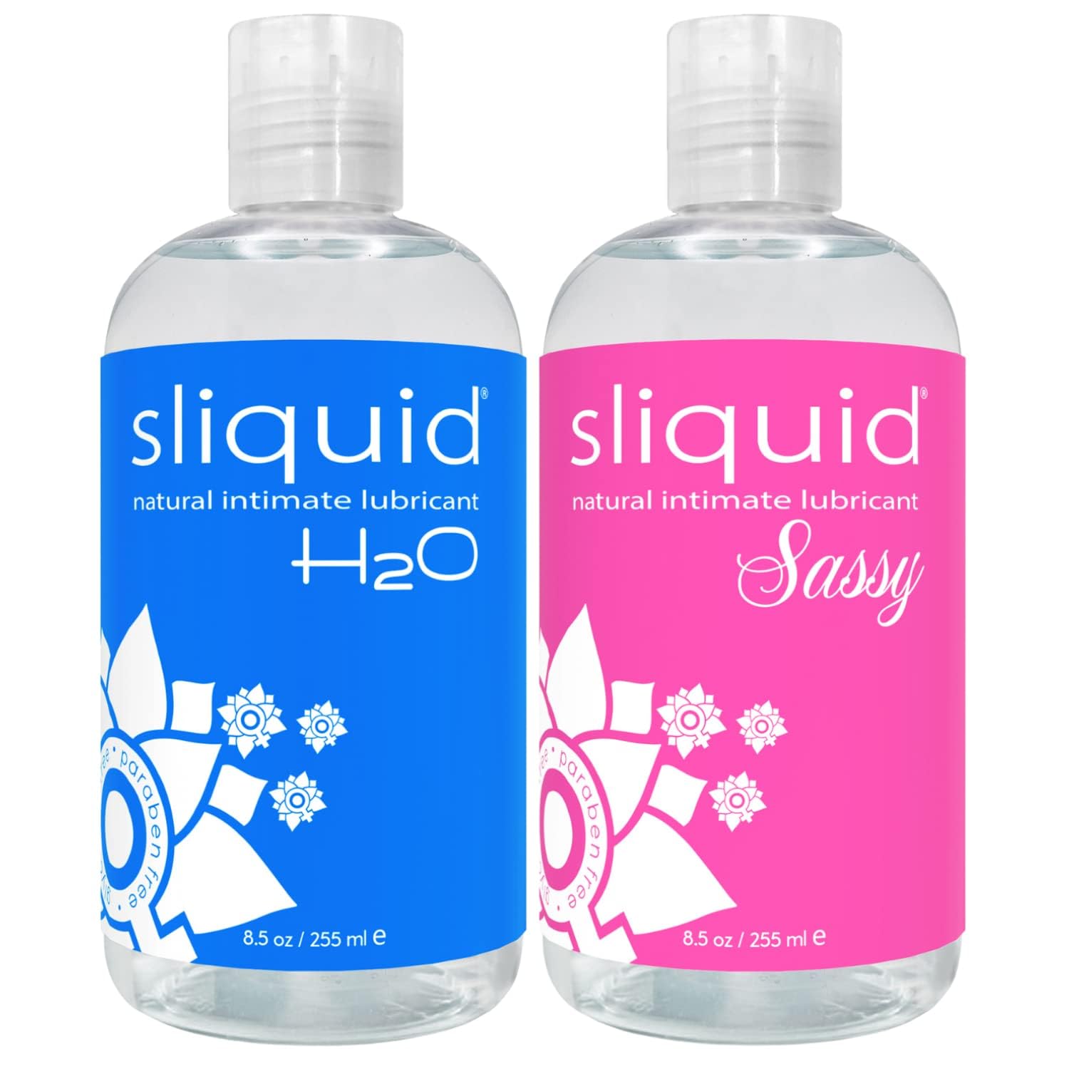 Sliquid H2O + Sassy Variety 2-Pack – Water-Based Lube for Women, Men & Couples, Personal Lubricant Set, Non-Staining, Unscented, Unflavored, 8.5 Oz Ea
