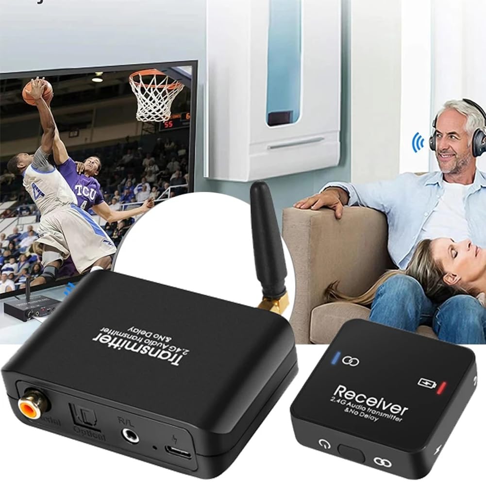 Transmisor y Receptor de Audio Adaptador de Audio Inalámbrico Digital Sin Retardo 2.4G Divisor de Pantalla en para Juegos Convertidor de Audio