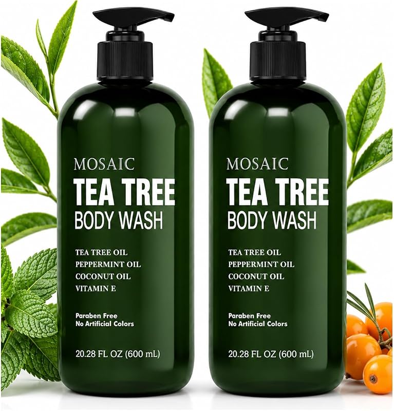 AnatoliaDaphne Tea Tree Body Wash and Shower Gel with Vitamin E for Jock Itch, Eczema, Ringworm, Body Odor, Body Wash Women & Men with Added Body Oils,LARGE 20.2 FL Oz Bottle (Tea Tree, Pack of 2)