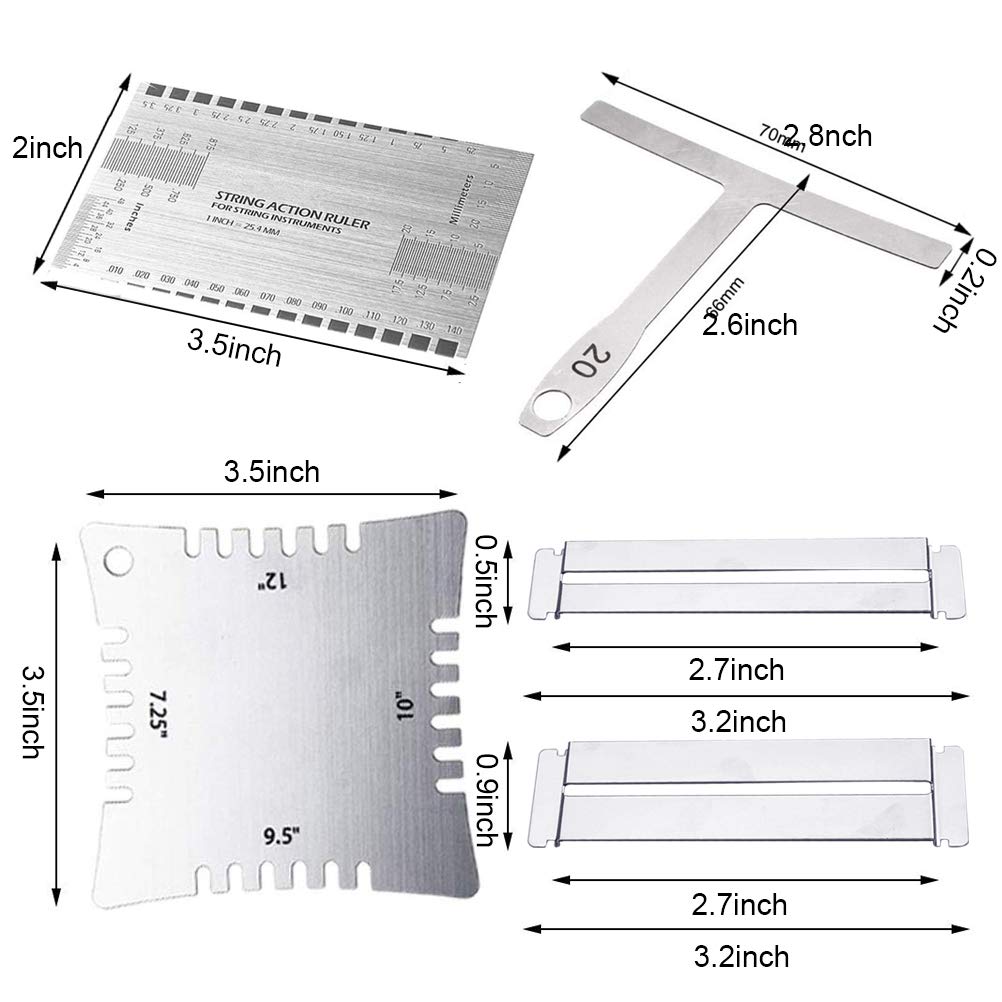 Vankcp Guitar Luthier Tools, 32 Blades Feeler Gauge, 9 Understring Radius Gauge, 4Pcs Notched