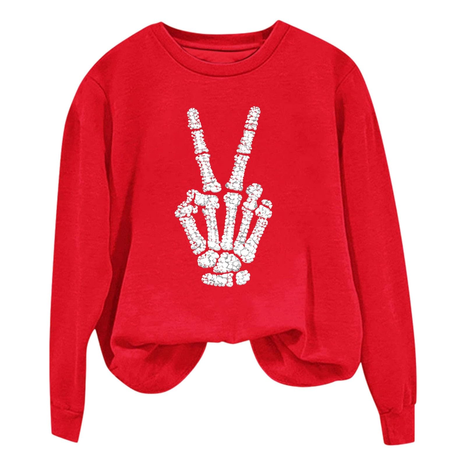 Sudadera de Cuello Redondo con diseño de Esqueleto de Paz, Huesos Rosa Rosa Pastel S