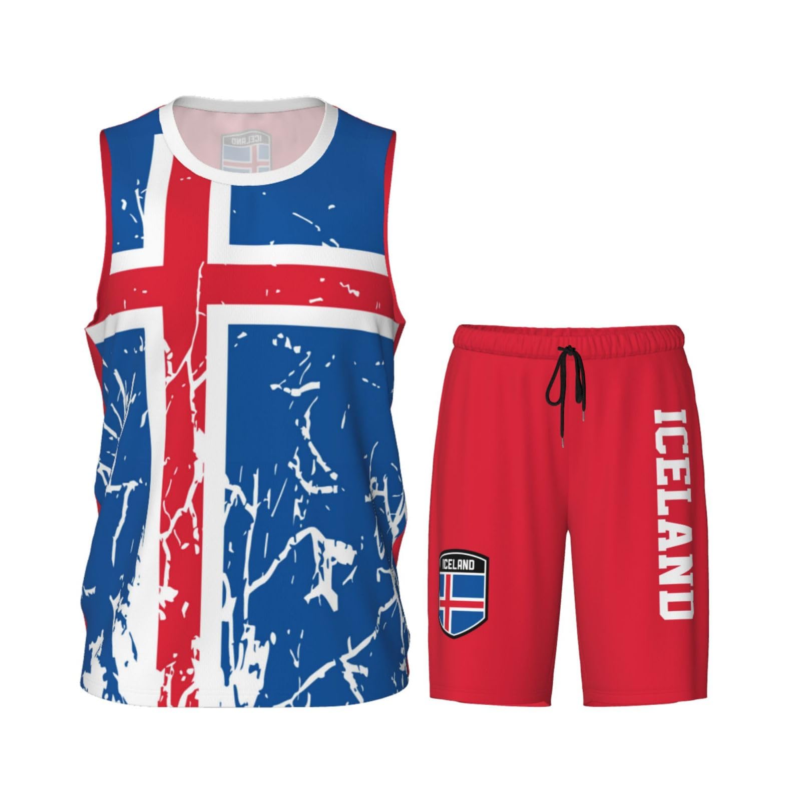 Iceland Flag Grain (3) Basketball Jersey Uniform Suit for Men Adults Training Athletic Set