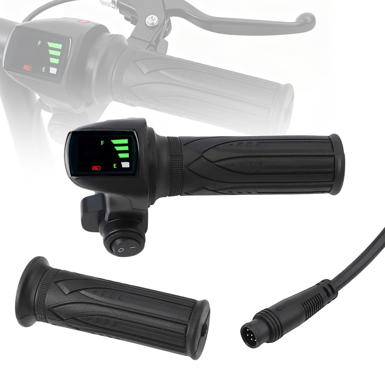 1 Pair Electric Scooter Throttle Grip, 48V Twist-Throttle Handle with Display, 6Pin Waterproof Interface Key Lock Start Button for E-Bike Scooter Tricycle 7/8" 22MM Handlebar Electric Scooter Throttle Grip Speed Controller Grip