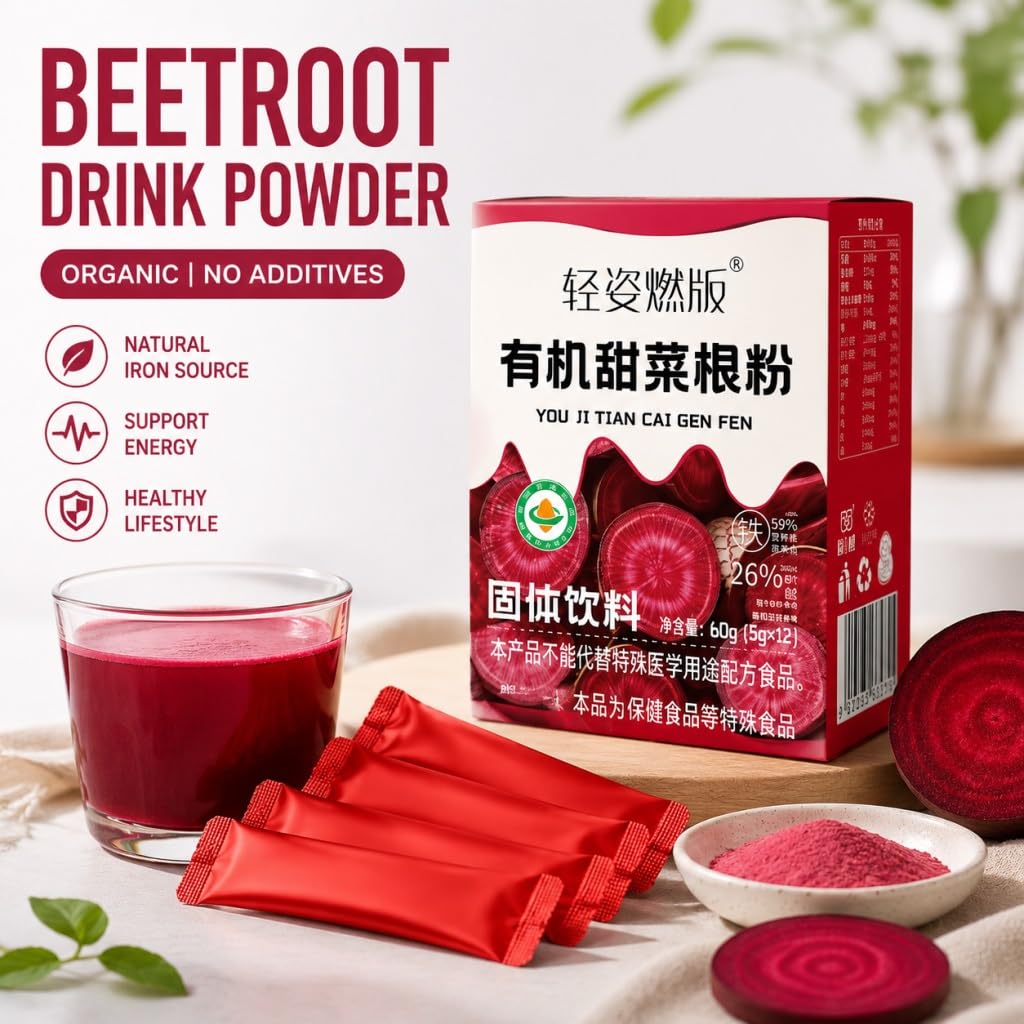 Polvere Di Barbabietola Biologica Liofilizzata 5 G X 12 Bastoncini | Bevanda Superfood Vegana Non OGM | Booster For Colazione E Frullati(3PCS)