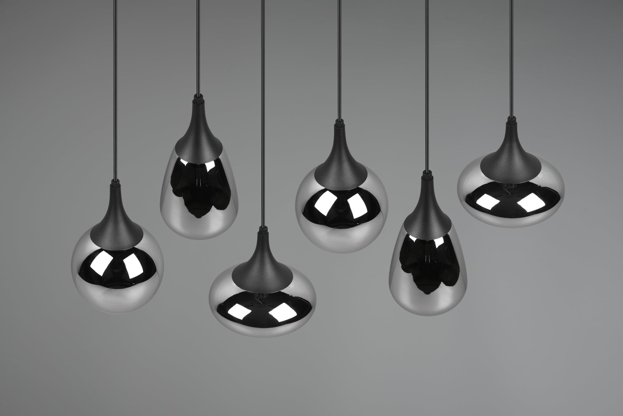 Trio Leuchten Pendelleuchte Lumina 317000632, Metall Schwarz matt, Glas chrom bedampft, exkl. 6x E14, Smoke